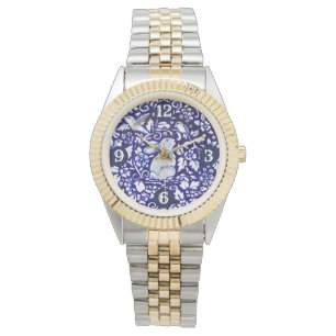 Blaue und weiße Kaninchen Bunny Bird Blorschön Armbanduhr