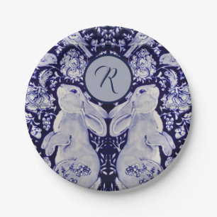 Blaue und weiße Kaninchen Bunny Birds Ursprüngli Pappteller