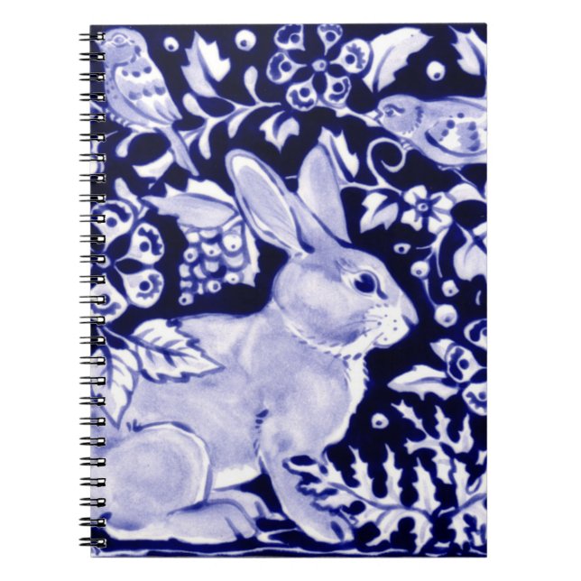 Blaue und weiße Kaninchen und Vögel, Bläsernavy Notizblock (Vorderseite)