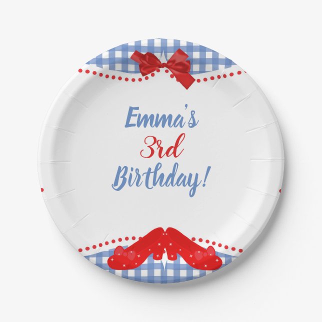 Blaue und weiße, karierte rote Schuhe Platz OZ Par Pappteller (Vorderseite)