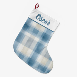 Blaue und weiße karierte Weihnachtsstrumpf mit ind Großer Weihnachtsstrumpf