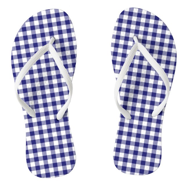 Blaue und weiße Karos Gingham-Muster Flip Flops (Fußbett)