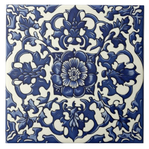 Blaue und weiße Keramikfliese, Rose, chinesischer Fliese