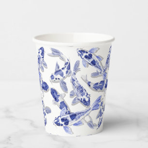 Blaue und weiße Koi Pappbecher