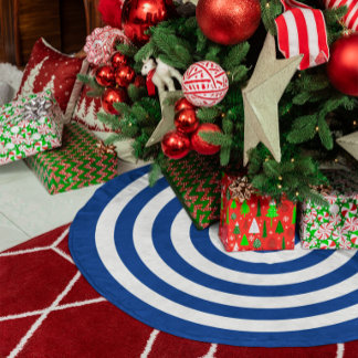 Blaue und weiße konzentrische Kreise Ringe Muster Polyester Weihnachtsbaumdecke