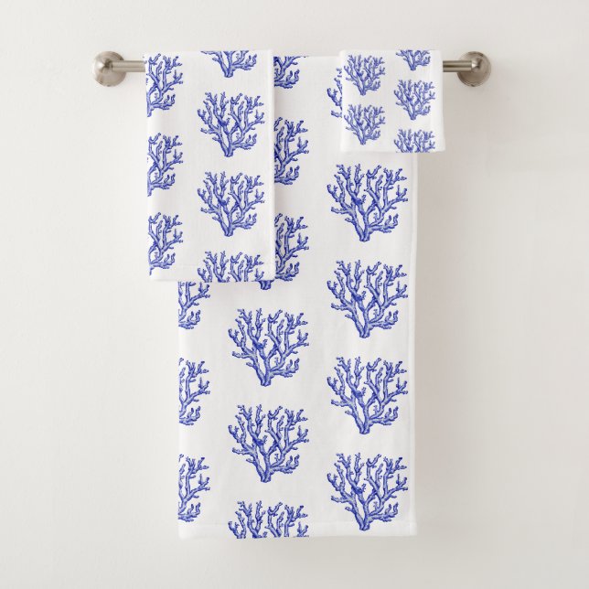 Blaue und weiße Korallen Badhandtuch Set (Insitu)