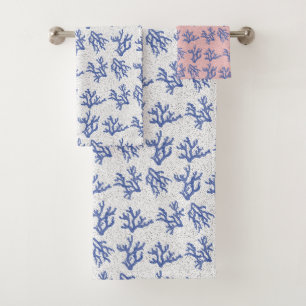 Blaue und weiße Korallen Badhandtuch Set