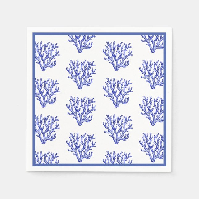 Blaue und weiße Korallennapkins Serviette (Vorderseite)