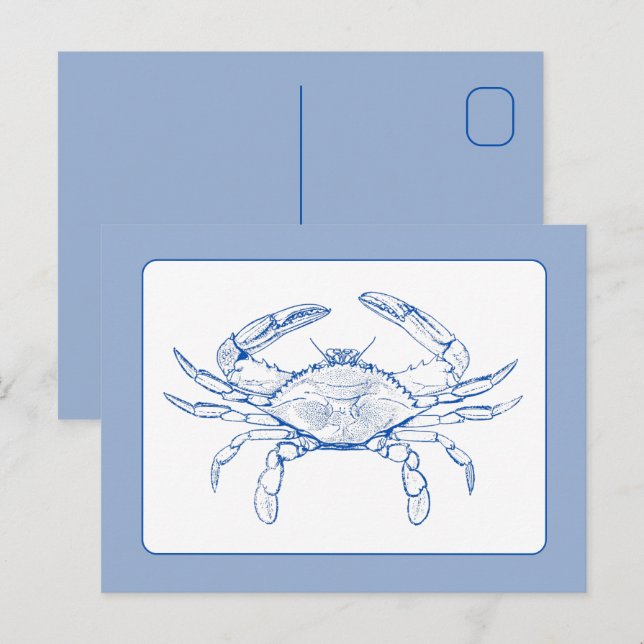 Blaue und weiße Krabbe an der Küste Postkarte (Vorne/Hinten)