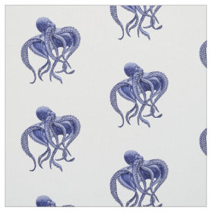 Blaue und weiße Kraken Stoff