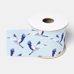 Blaue und weiße Kräne Ripsband