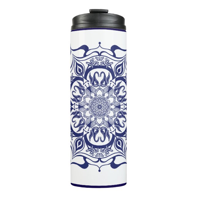 Blaue und weiße Kreatur Mandala Thermal Tumbler Thermosbecher (Vorderseite)