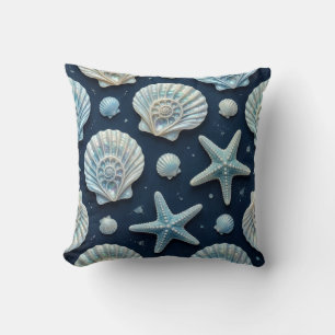 Blaue und weiße Küstenmuscheln Kissen