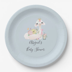 Blaue und weiße Llama Baby Junge Babyparty Pappteller