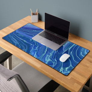 Blaue und weiße Marmor-Acrylabstraktion Schreibtischunterlage