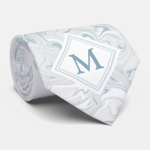 Blaue und weiße Marmoroptik mit Diamant-Monogramm Krawatte
