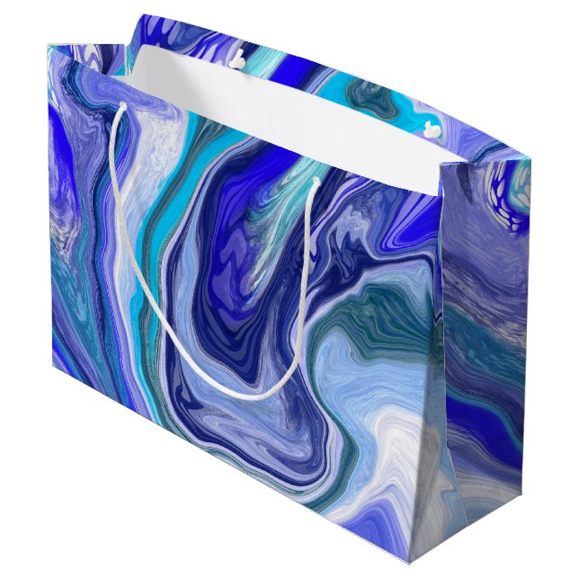 Blaue und weiße Marmorplatte Große Geschenktüte (Rückseite Schrägansicht)