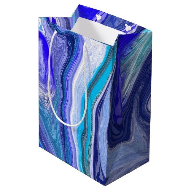 Blaue und weiße Marmorplatte Mittlere Geschenktüte (Rückseite Schrägansicht)