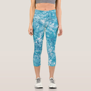 Blaue und weiße Marmorstruktur Capri Leggings