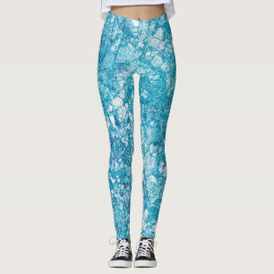 Blaue und weiße Marmorstruktur Leggings