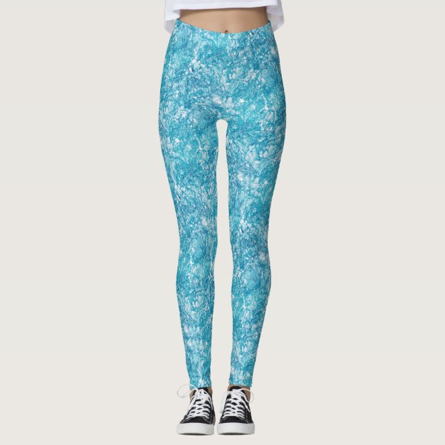 Blaue und weiße Marmorstruktur Leggings (Vorderseite)