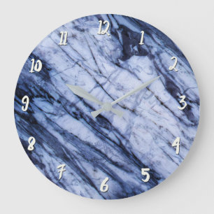 Blaue und weiße Marmorwirbel moderne Chic Große Wanduhr