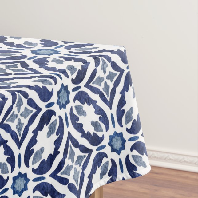 Blaue und weiße marokkanische Fliesenmuster Tischdecke (Beispiel)