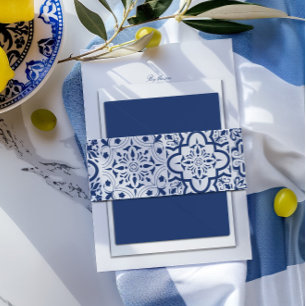Blaue und weiße Mittelmeerküste Hochzeit Einladungsbanderole