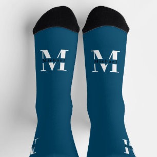 Blaue und weiße moderne klassische Monogramm Socken