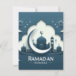 Blaue und weiße moderne Ramadan Mubarak-Karte Mitteilungskarte