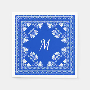 Blaue und weiße Monogramm-Bandana-Muster Serviette