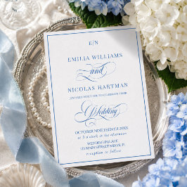 Blaue und weiße Monogramm-Hochzeitseinladung Einladung