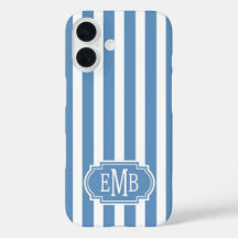 Blaue und weiße monogrammierte Streifen