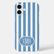 Blaue und weiße monogrammierte Streifen