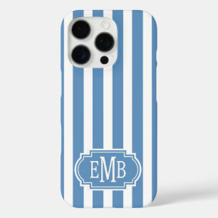 Blaue und weiße monogrammierte Streifen iPhone 16 Pro Hülle