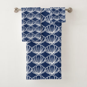 Blaue und weiße Muschel Badhandtuch Set