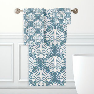 Blaue und weiße Muschel Badhandtuch Set