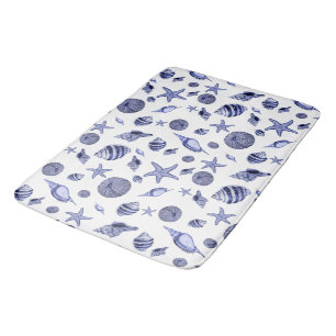 Blaue und weiße Muscheln Badematte