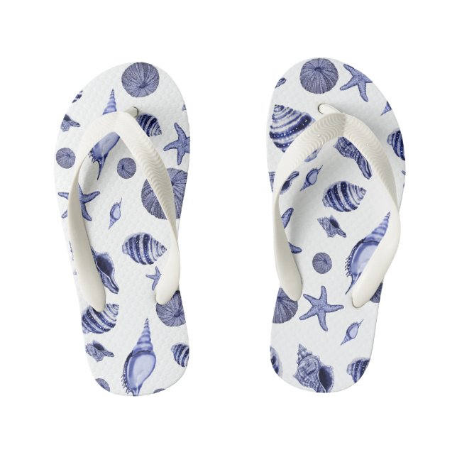 Blaue und weiße Muscheln  Kinderbadesandalen (Fußbett)