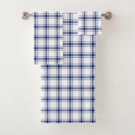 Blaue und weiße Nautikplaid Badhandtuch Set