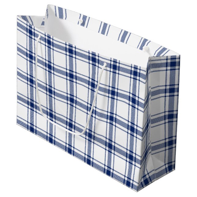 Blaue und weiße Nautikplaid Große Geschenktüte (Vorderseite Schrägansicht)