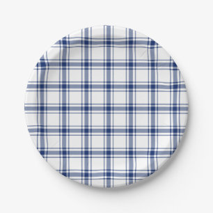 Blaue und weiße Nautikplaid Pappteller