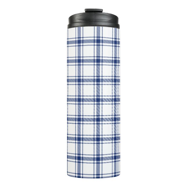 Blaue und weiße Nautikplaid Thermosbecher (Vorderseite)