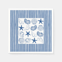 Blaue und weiße Nautikstreifen und Muscheln