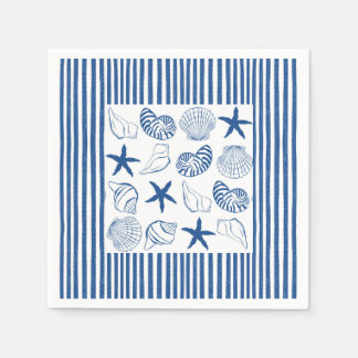 Blaue und weiße Nautikstreifen und Muscheln Serviette