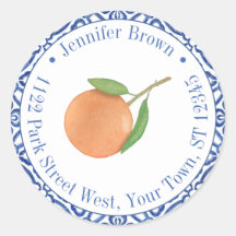 Blaue und weiße orange Mandarin-Rücksendeadresse