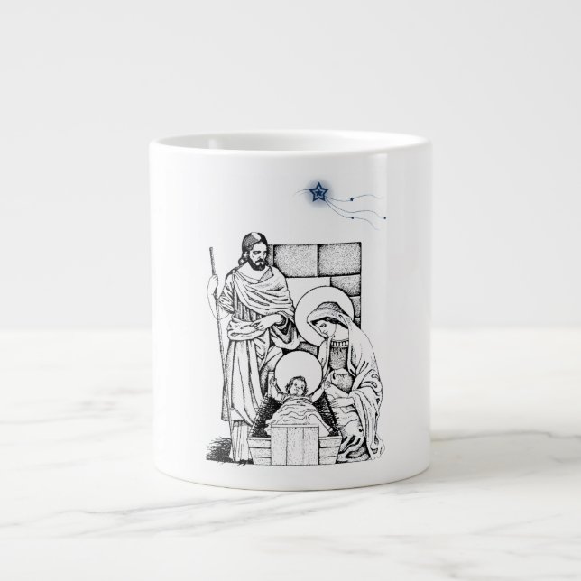 Blaue und weiße originelle Geburt Jumbo-Tasse (Vorderseite)