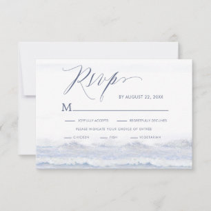 Blaue und weiße Ozean-Hochzeit in Urlaubsort RSVP Karte