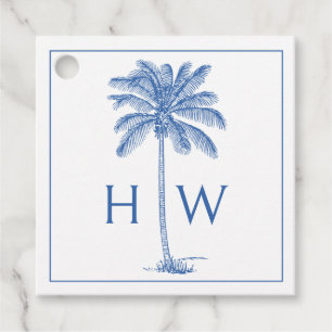 Blaue und weiße Palm-Palmetto-Baum-Monogramm Geschenkanhänger
