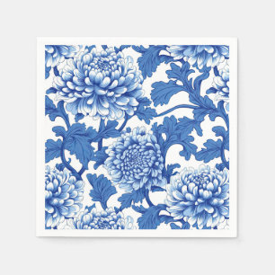 Blaue und weiße Päonien-Chinoiserie-Blumen Serviette